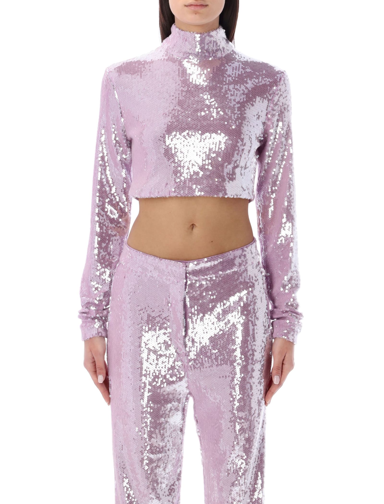 Rotate Birger Christensen Rotate By Birgerchristensen Sequin Turtleneck Cropped Top Clothing In Lilac