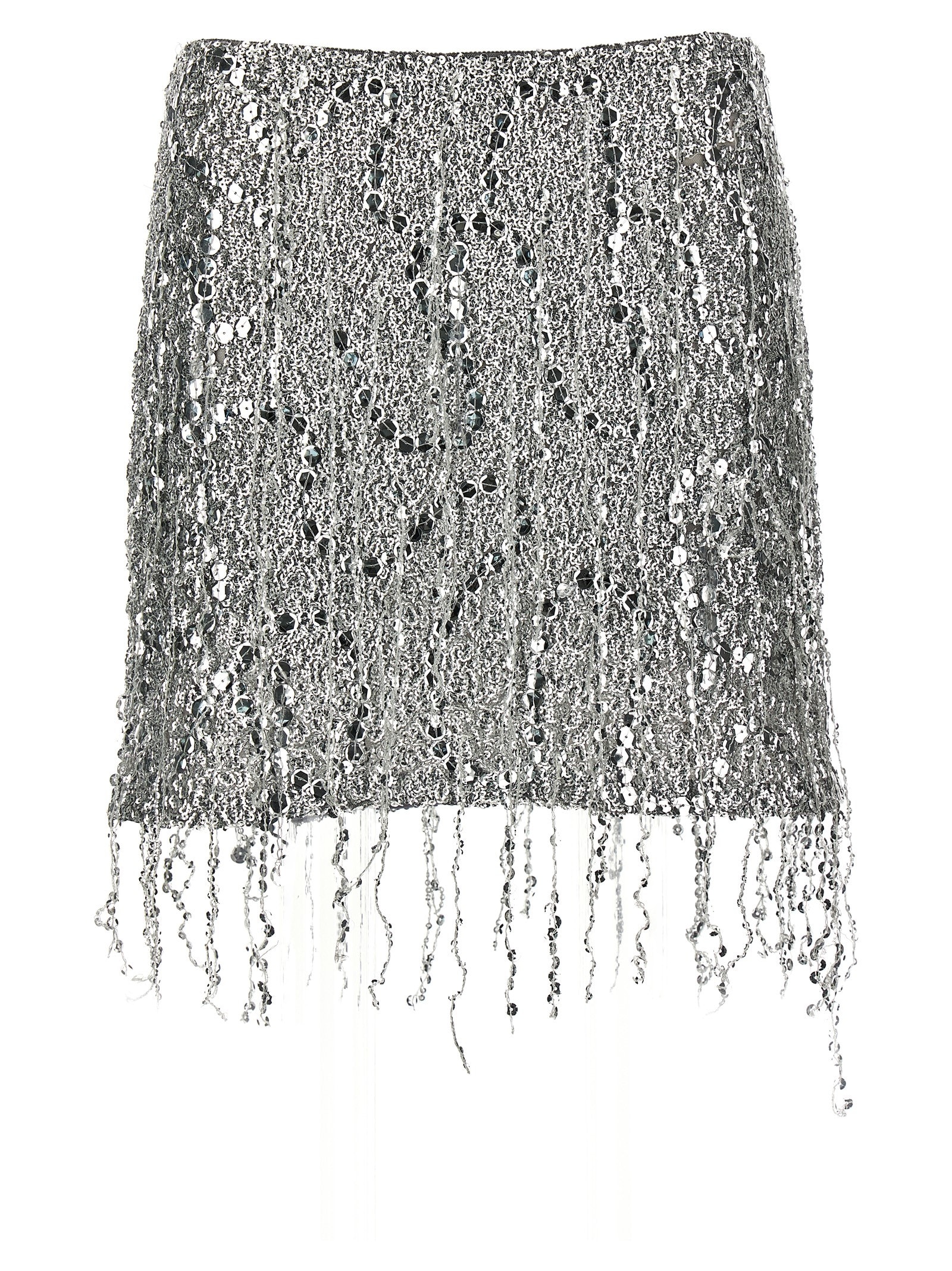 Shop Elisabetta Franchi Sequin Tulle Skirt In Silver