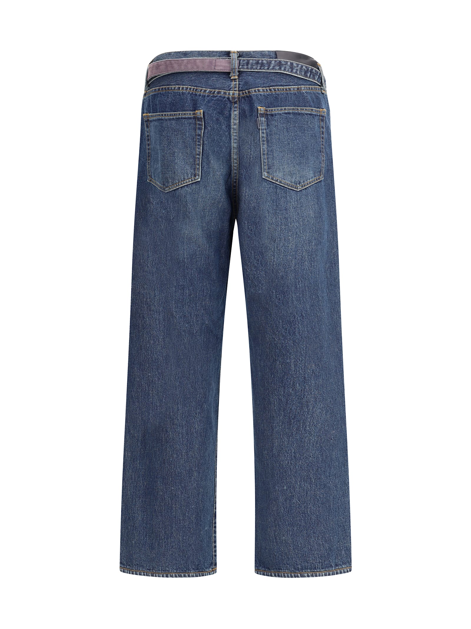 Sacai Belted Zip-pocket Jeans In Blue