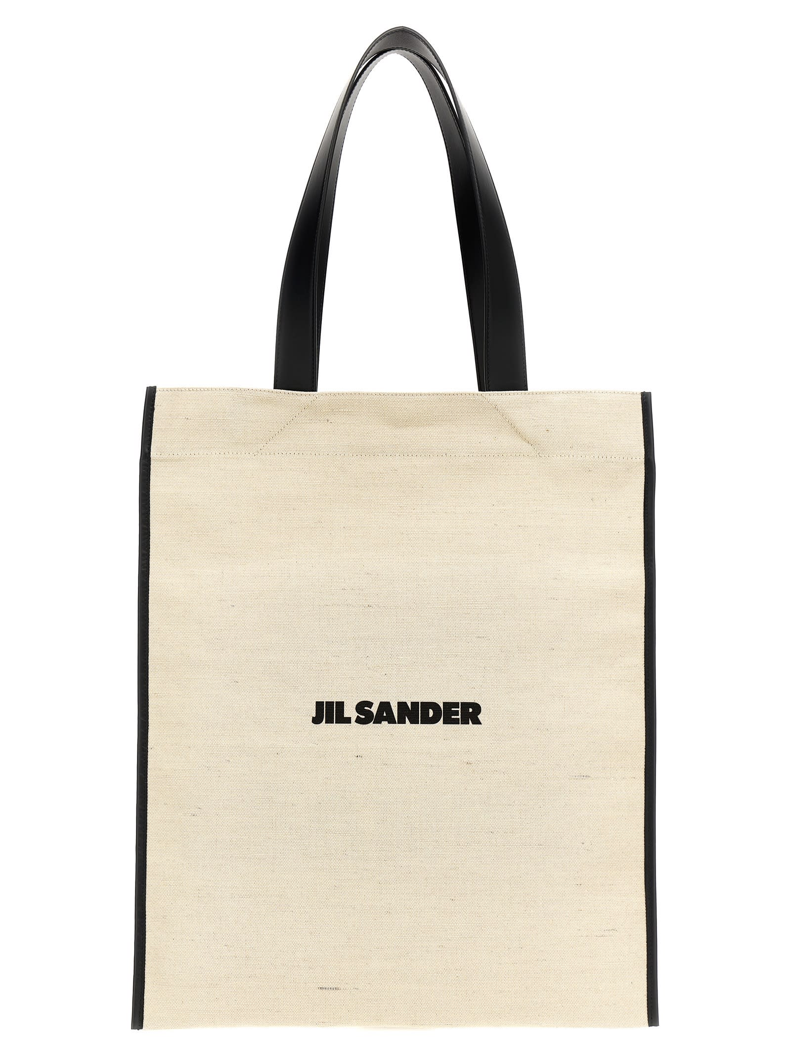 Shop Jil Sander Medium Flat Shopping Bag In White/black