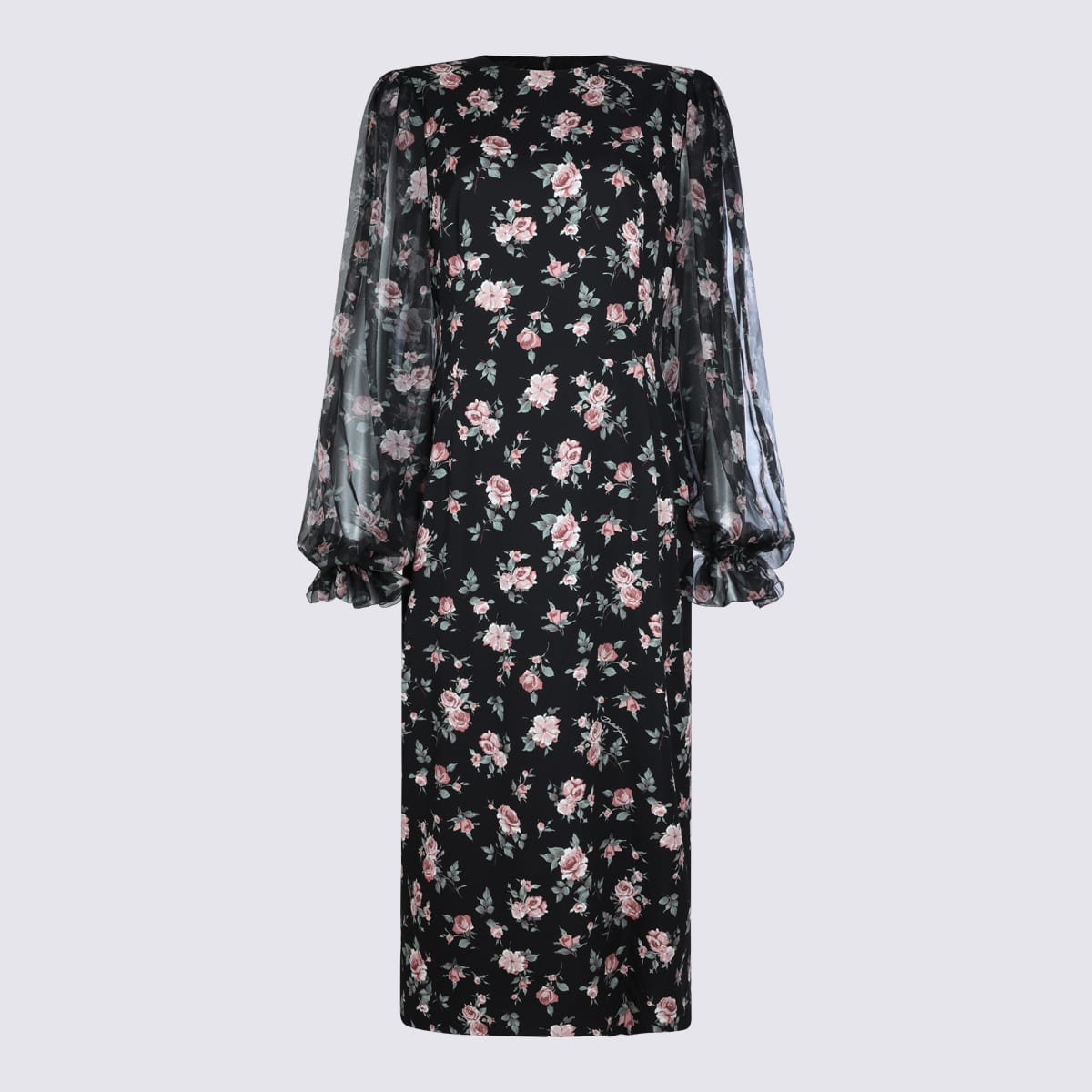 Dolce & Gabbana Women Black Dress With Round Neckline And All-over Floral Motif In Silk Blend Woman
