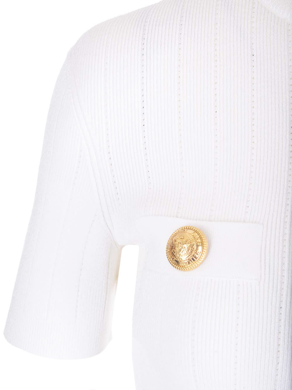 Shop Balmain Compact Knit Cardigan In Bianco