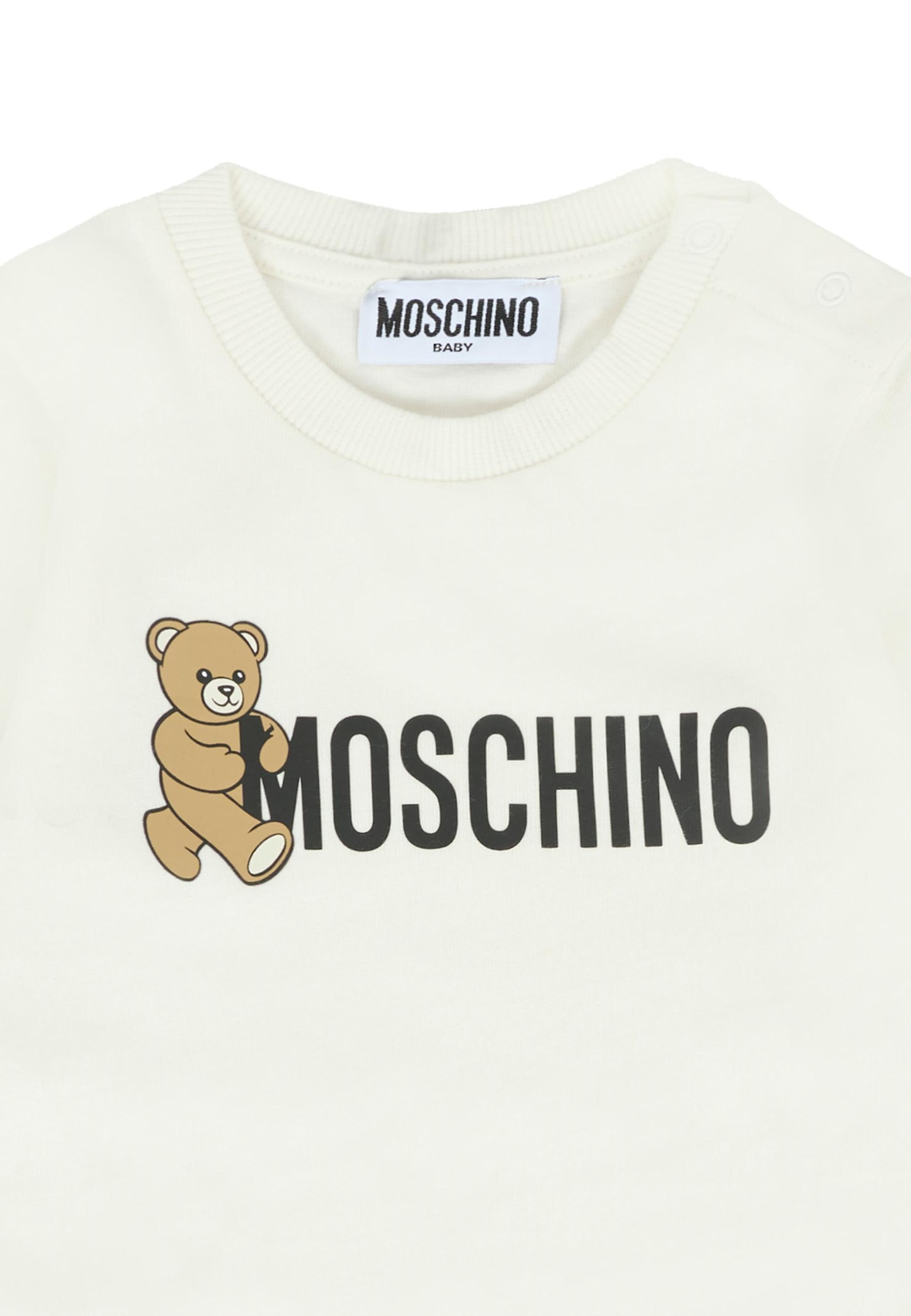 Moschino Ivory T-shirt For Babykids With Teddy Bear In White