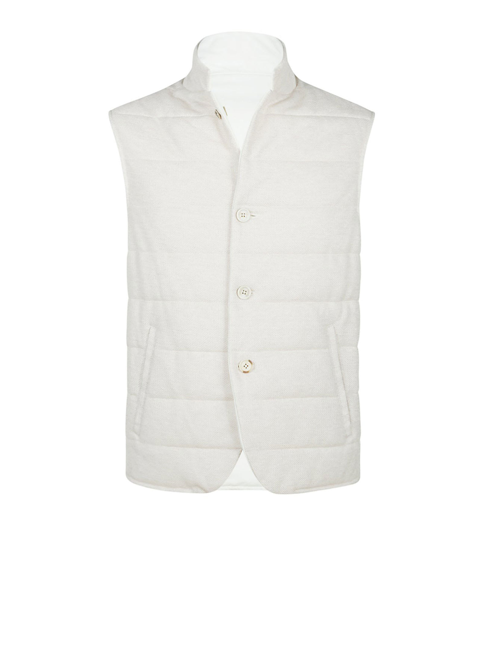 Shop Eleventy Reversible Quilted White Vest In Bianco Beige