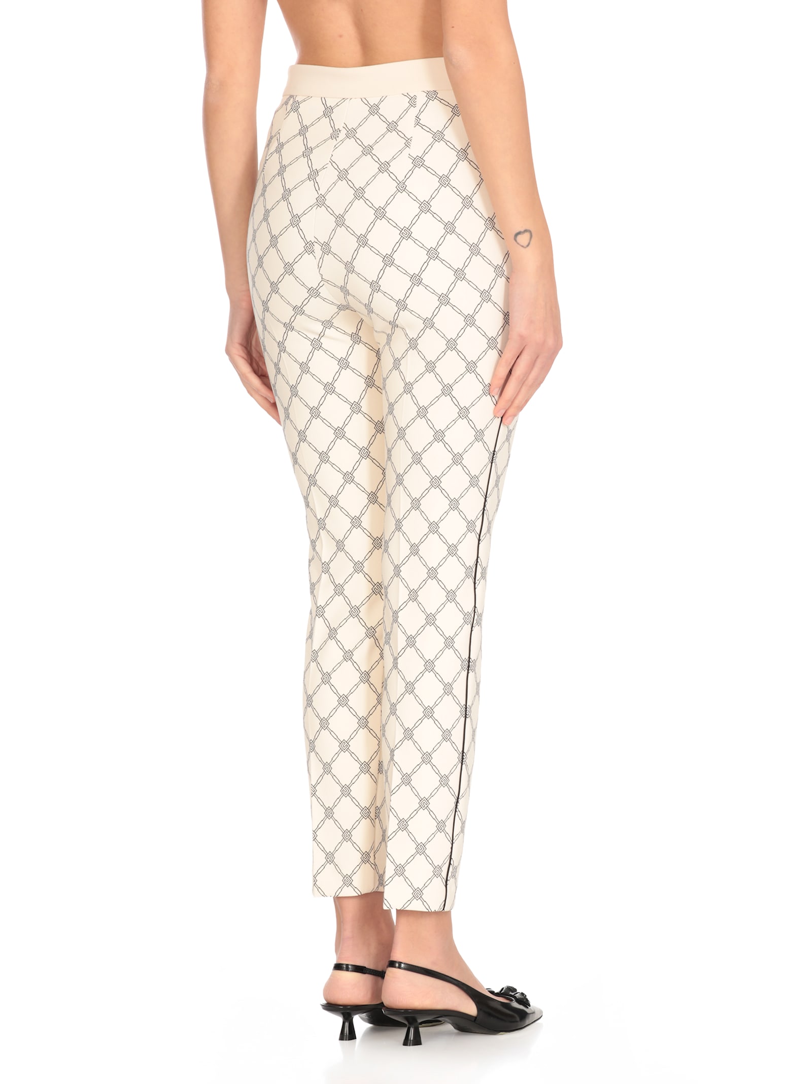 Elisabetta Franchi Poliestere Trousers In Ivory