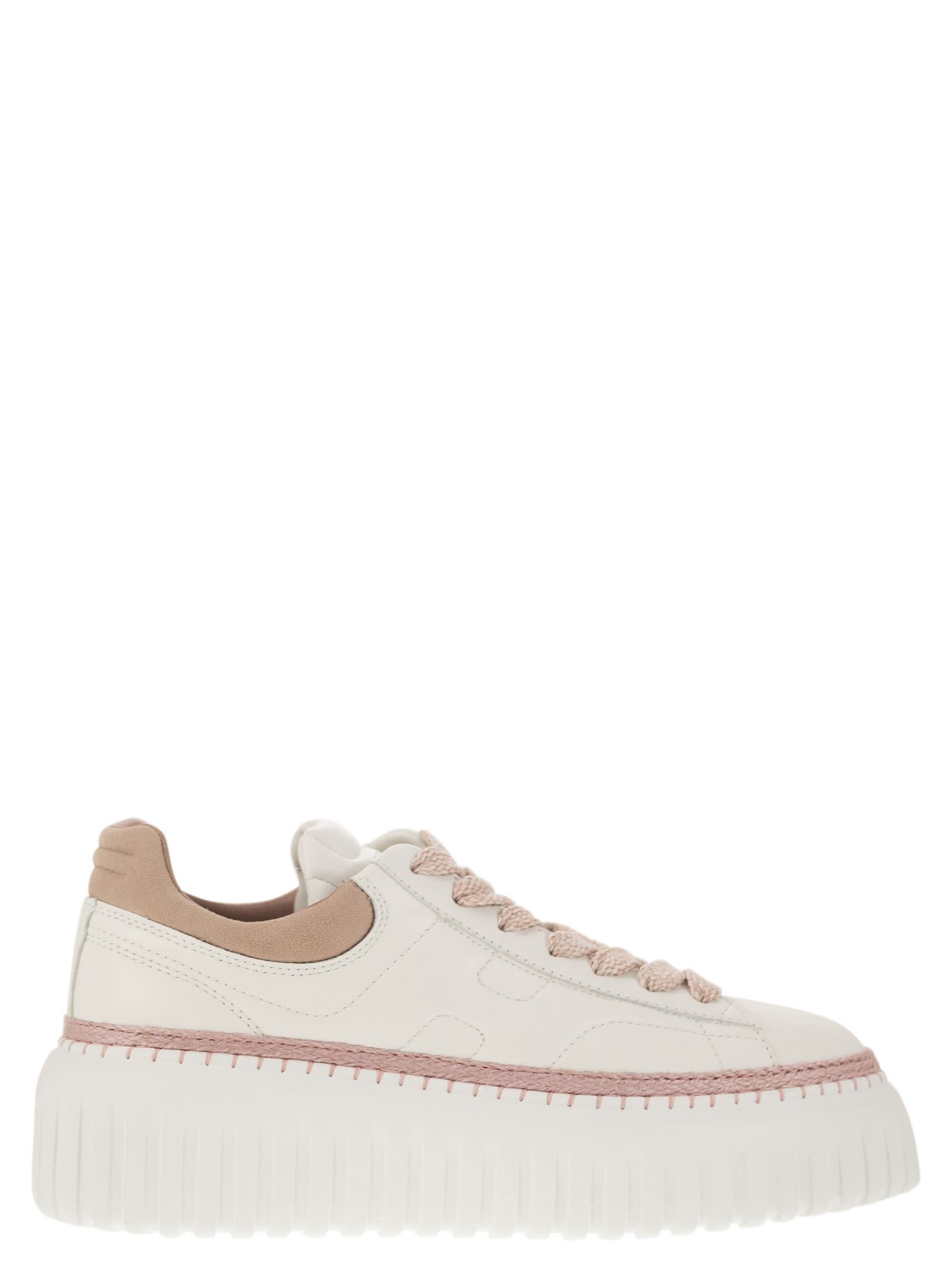 Hogan Leather H-stripes Platform Sneakers In White/pink