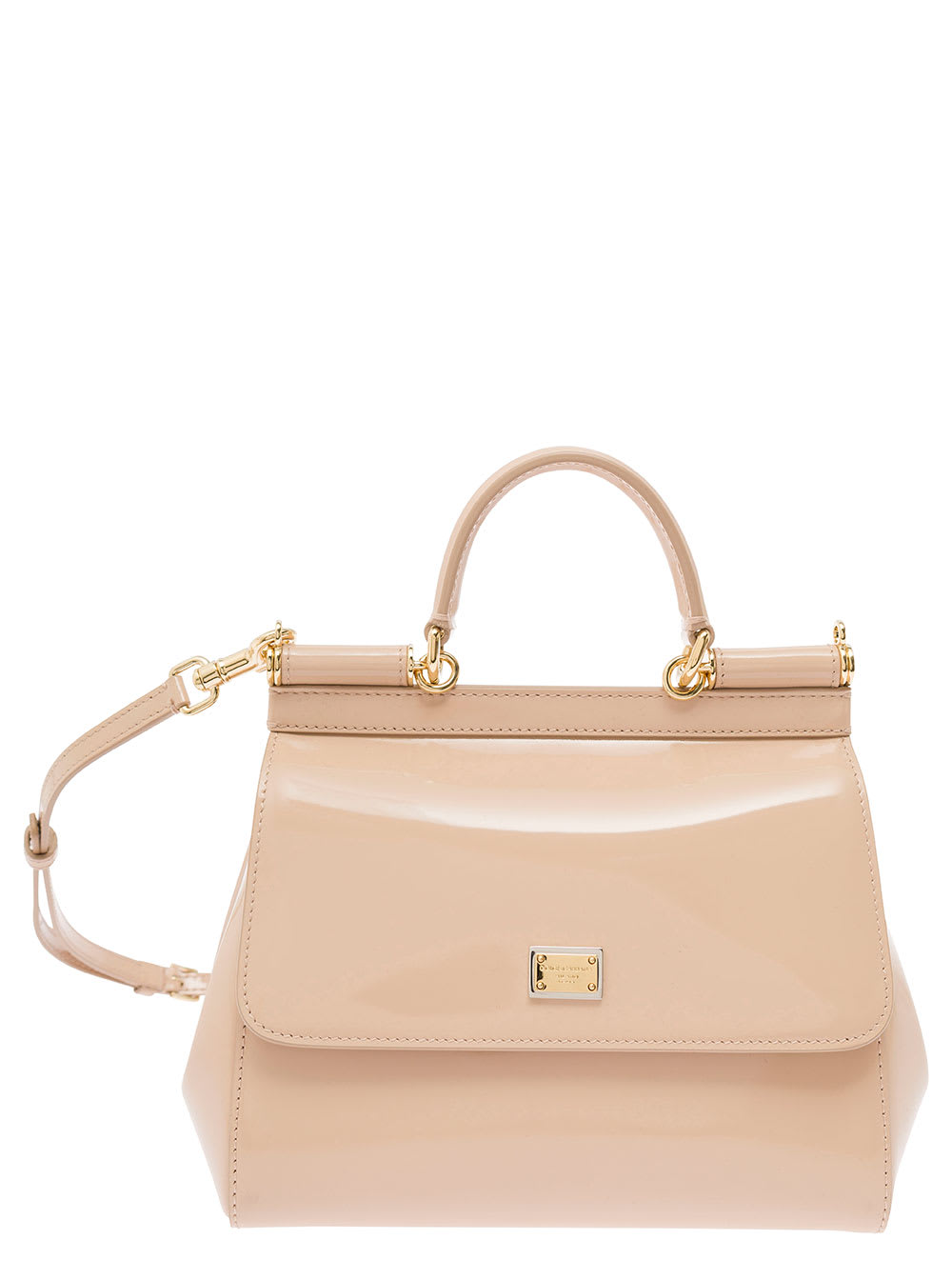 DOLCE & GABBANA SICILY BEIGE HANDBAG WITH LOGO PLAQUE IN PATENT LEATHER WOMAN