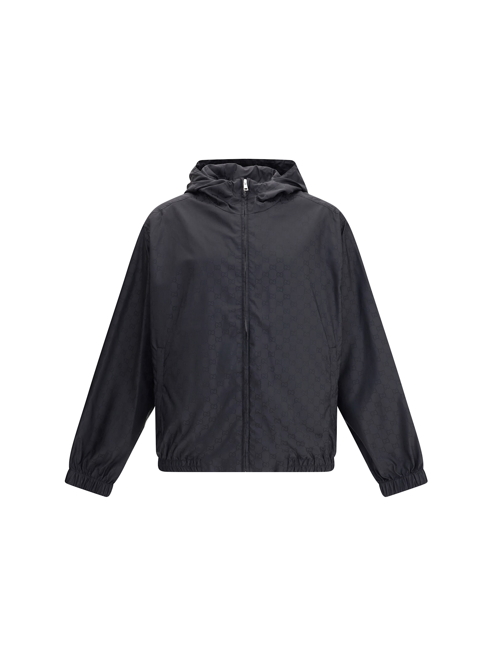 Gucci Men Gg Jacquard Nylon Zip-up Jacket In Black