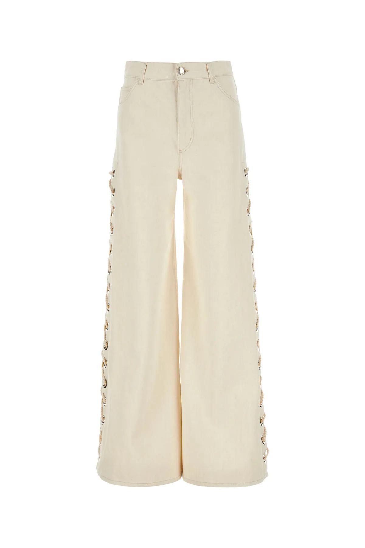 Shop Chloé Ivory Denim Wide-leg Jeans In White