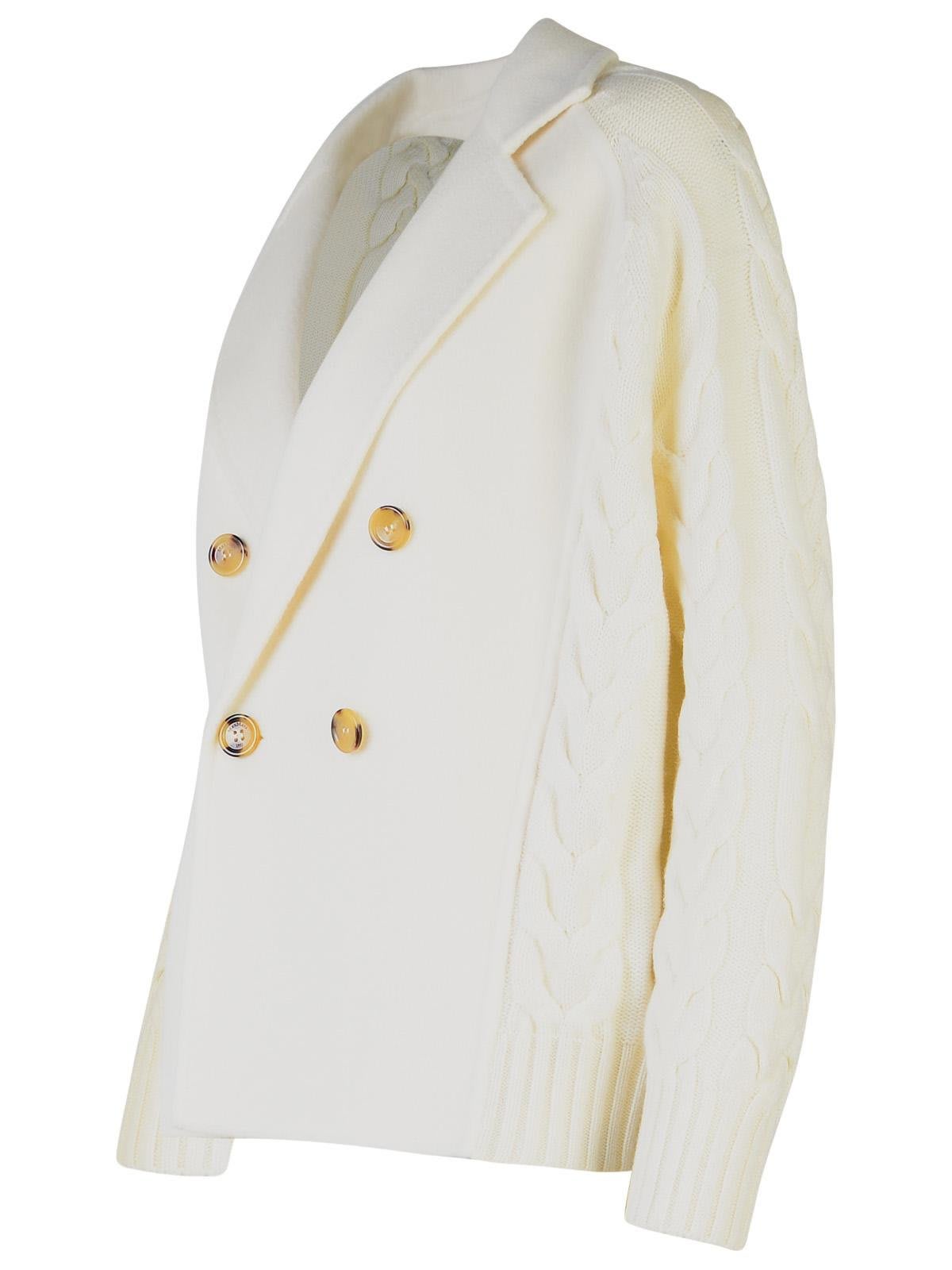 Shop Max Mara Double-breasted Long-sleeved Coat In Vanilla