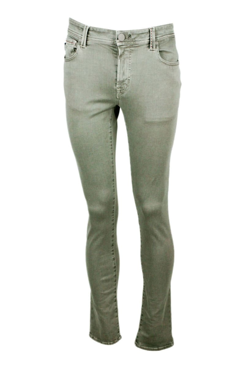 Sartoria Tramarossa Leonardo Slim Trousers In 5-pocket Stretch Cotton Gabardine With Sartorial Stitching