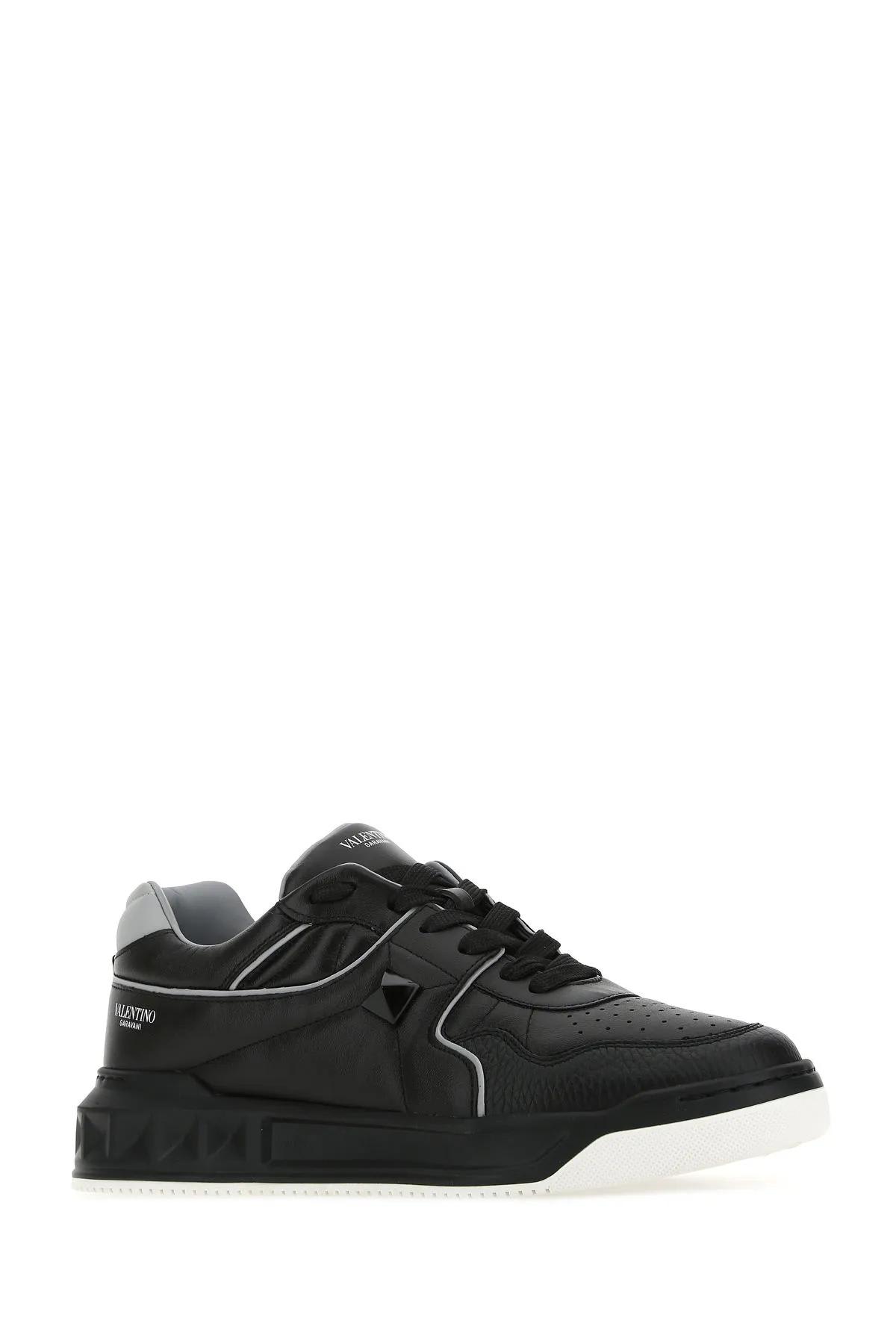 Shop Valentino Black Nappa Leather One Stud Sneakers