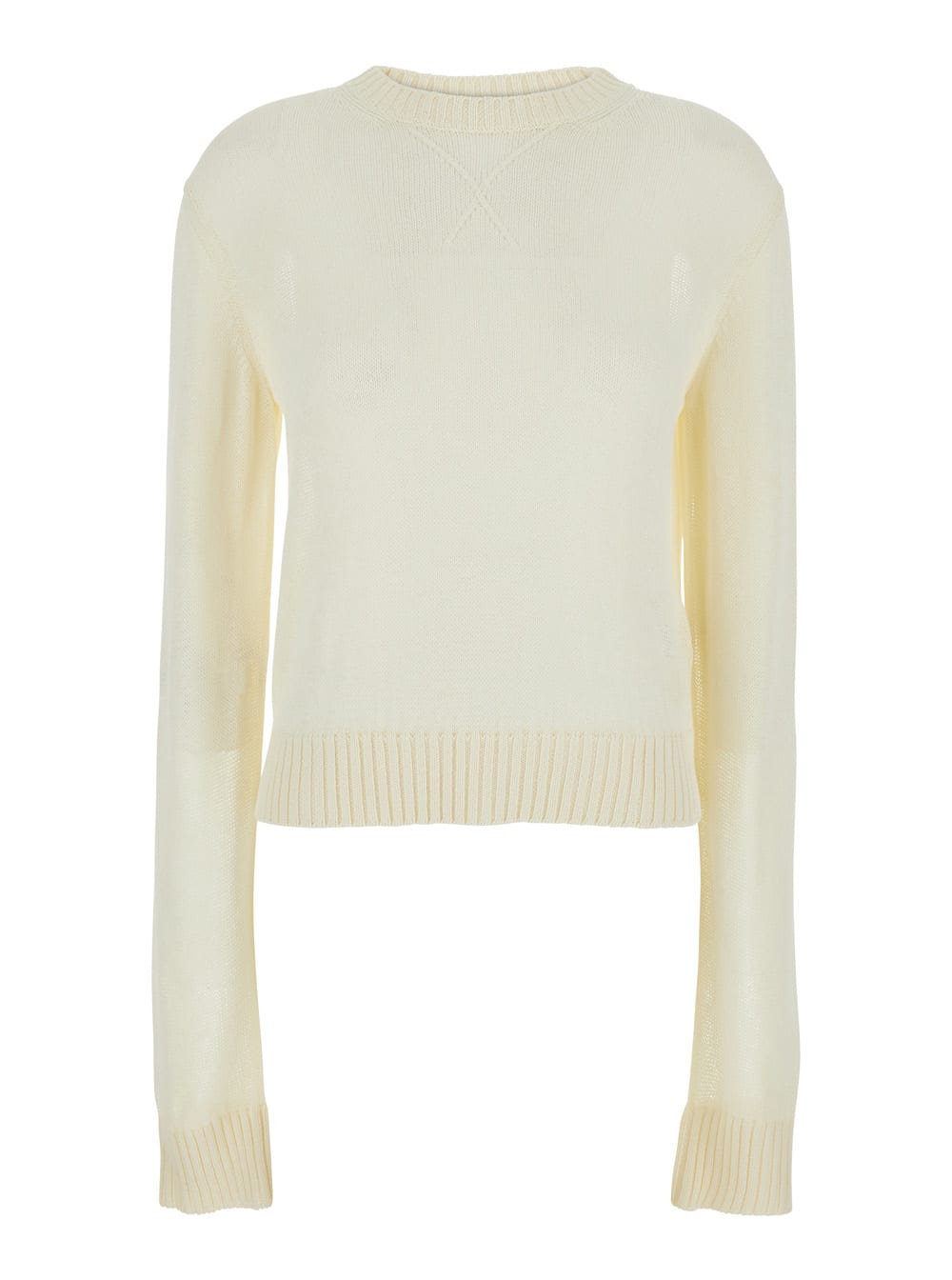 Jil Sander White Cropped Crewneck Sweater With Tonal Logo Embroidery In White