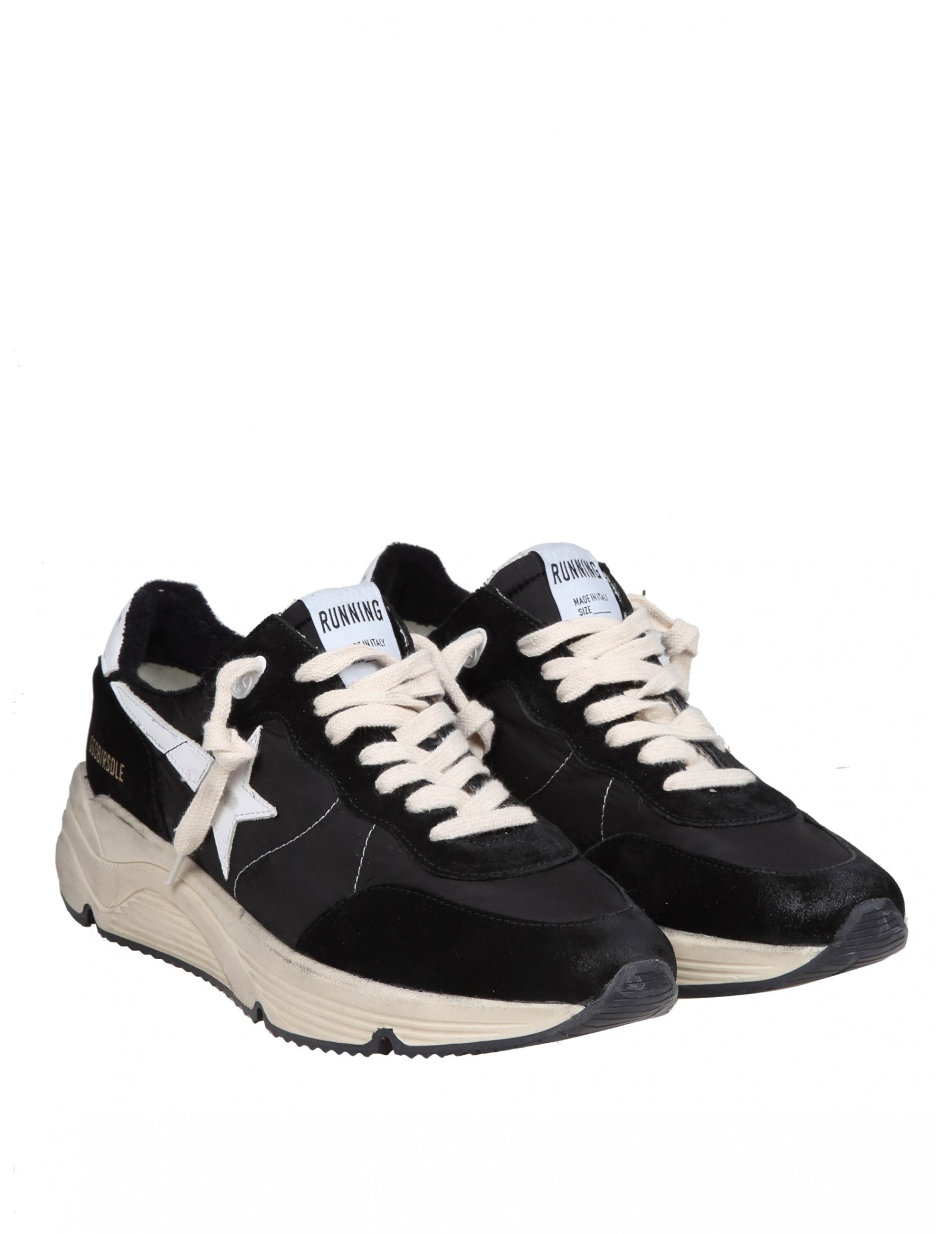 Shop Golden Goose Running Sun Sneakers In Suede Color Black/white