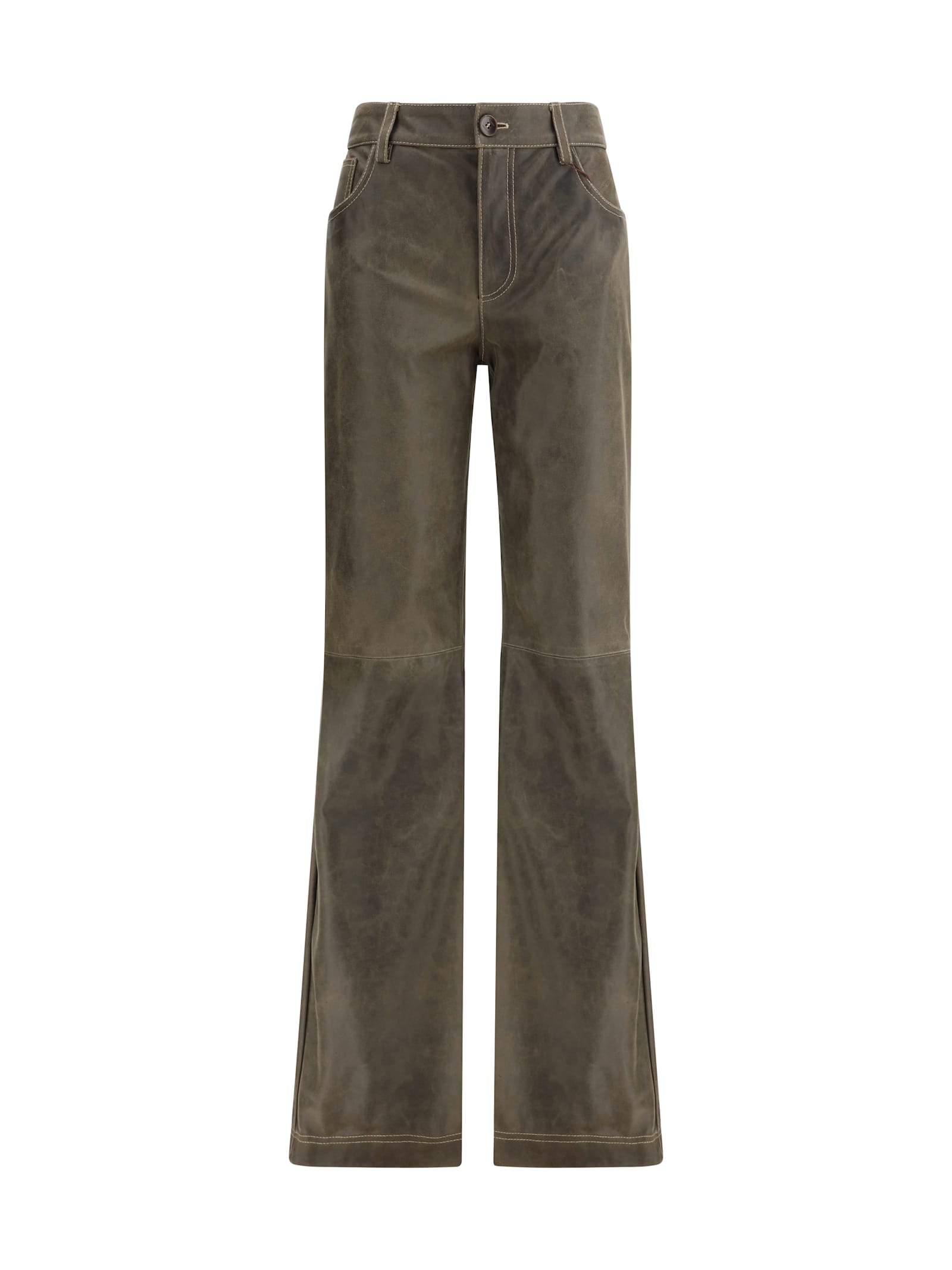 Etro Flared Leather Trousers In Green