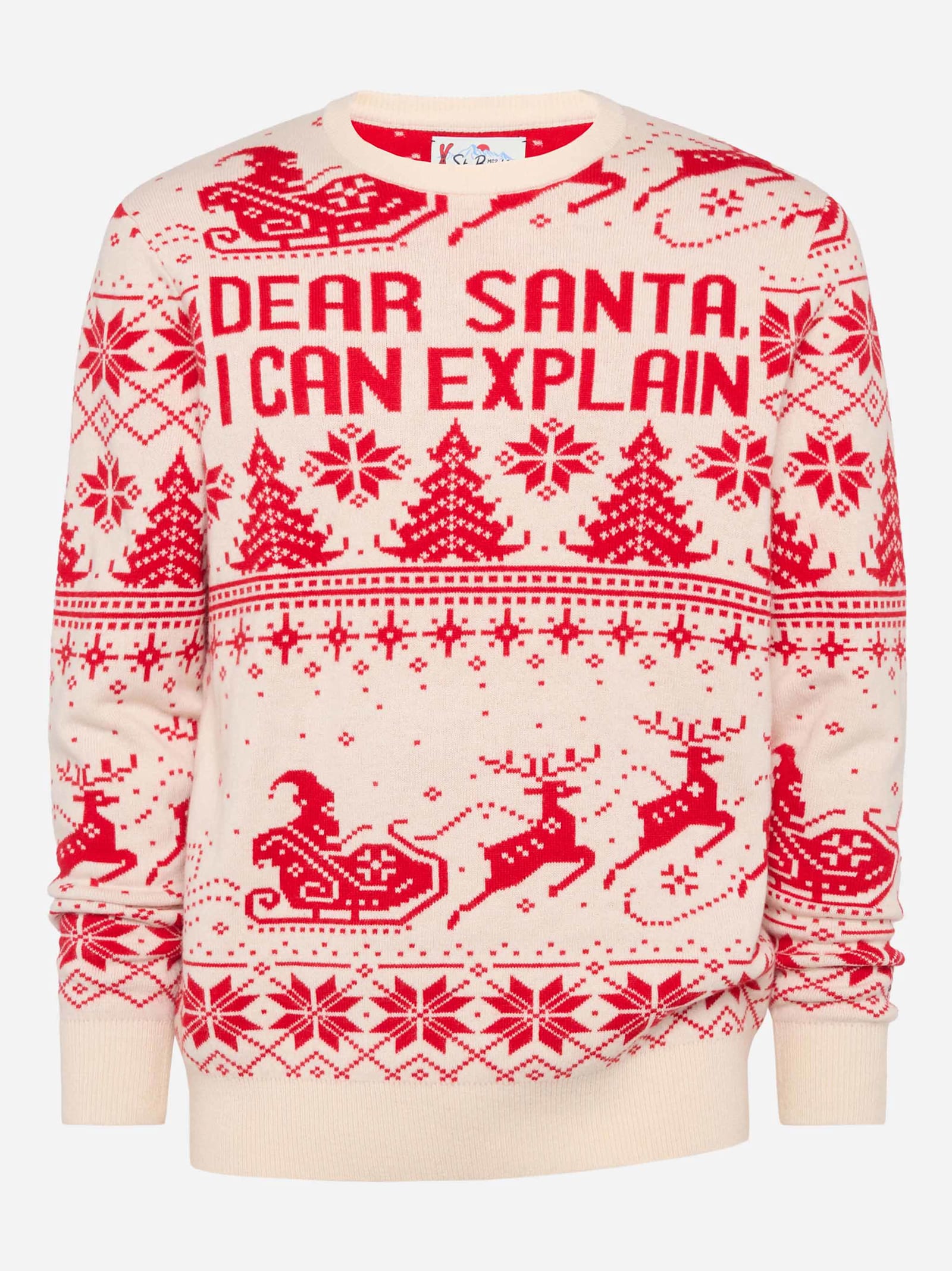 Mc2 Saint Barth Red Sweater Heron With Fair Isle And Dear Santa Jacquard In White