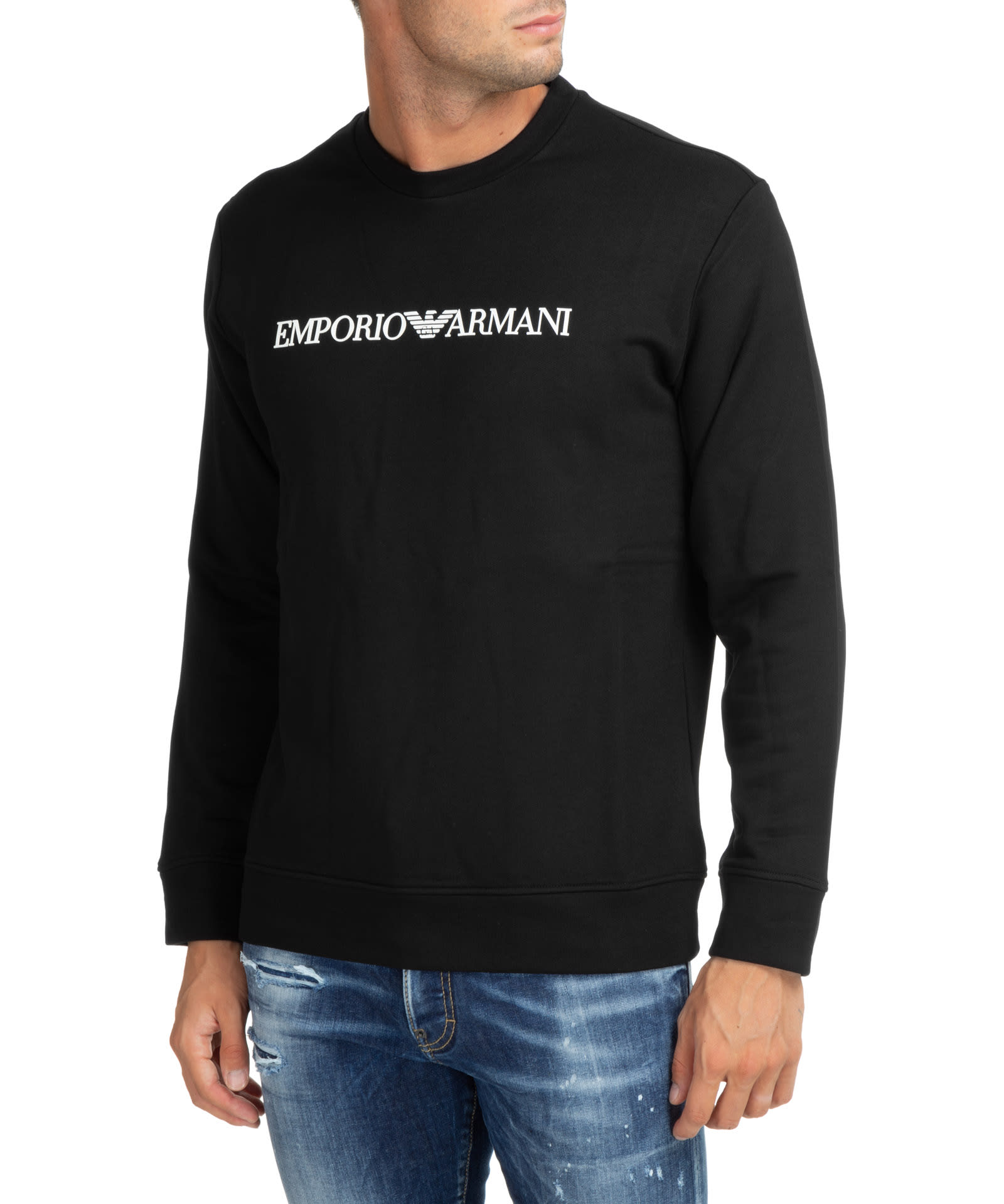 Shop Emporio Armani Cotton Sweatshirt In Nero Logo