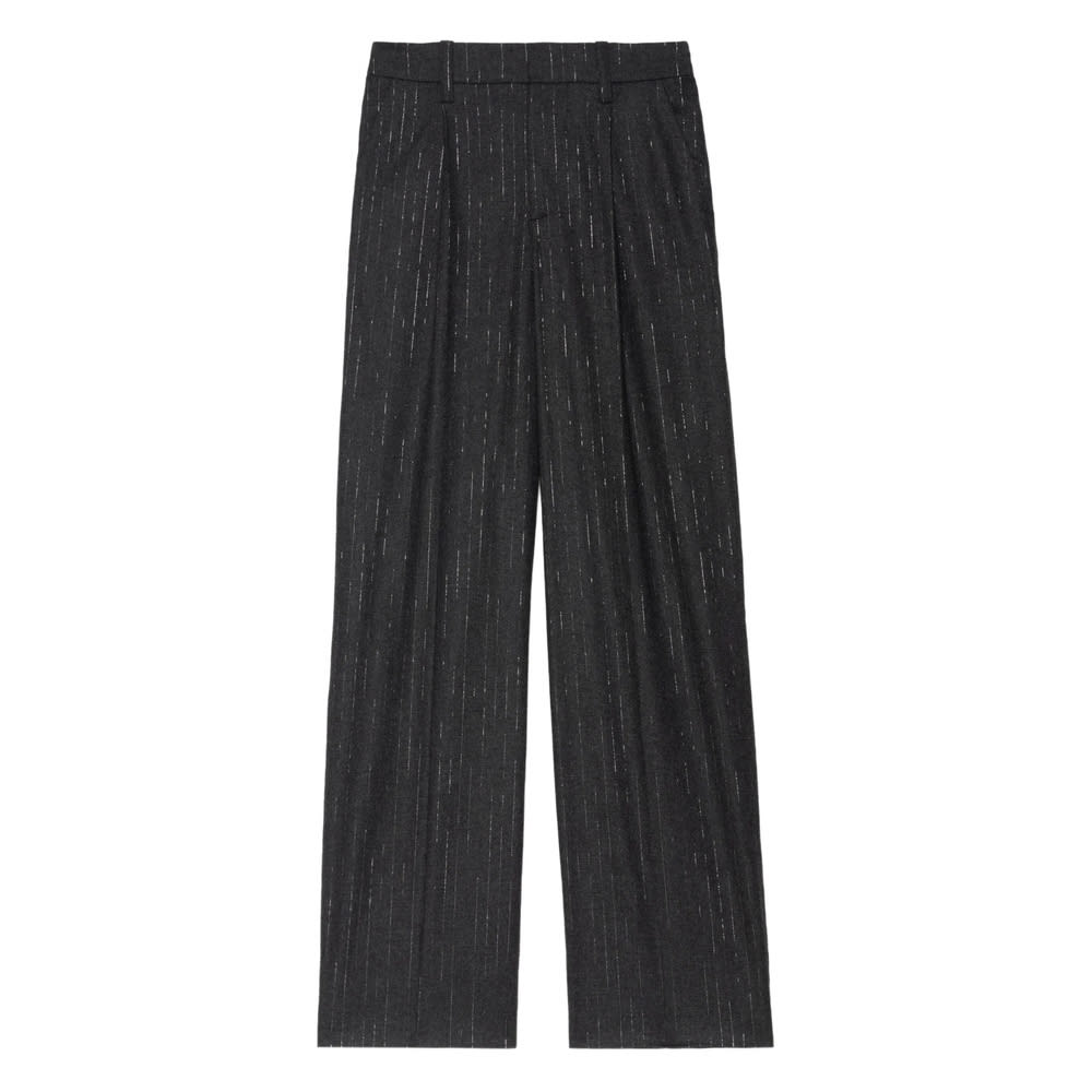 Zadig & Voltaire Womens Anthracite Puros Regular-fit High-rise Striped Flannel Trousers In Black