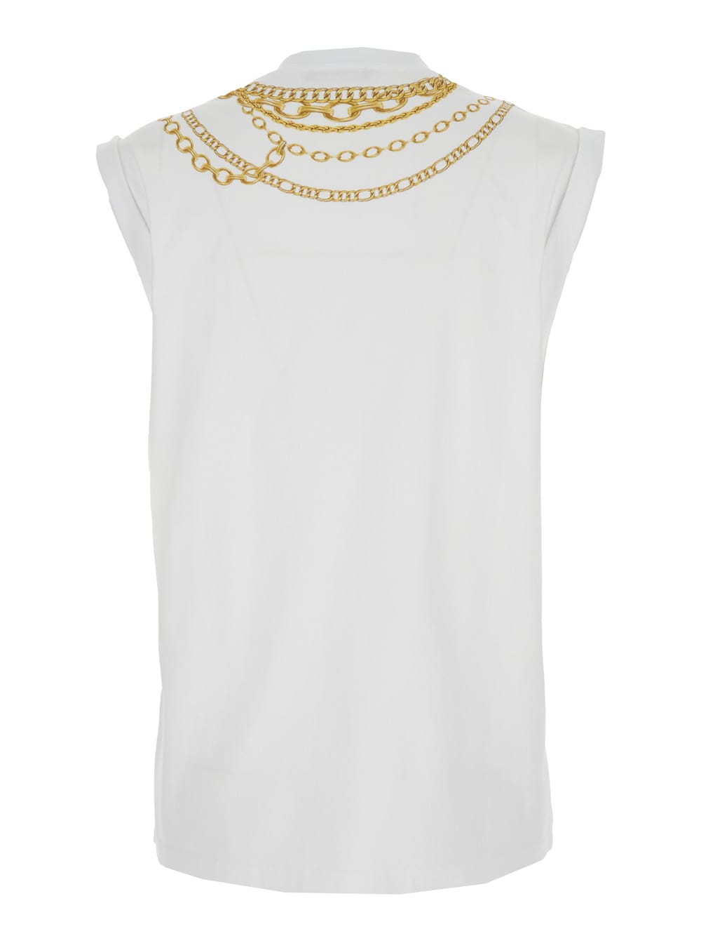 Balmain White Sleeveless Top With Maxi Necklace Print On Front And Rear In Cotton Woman