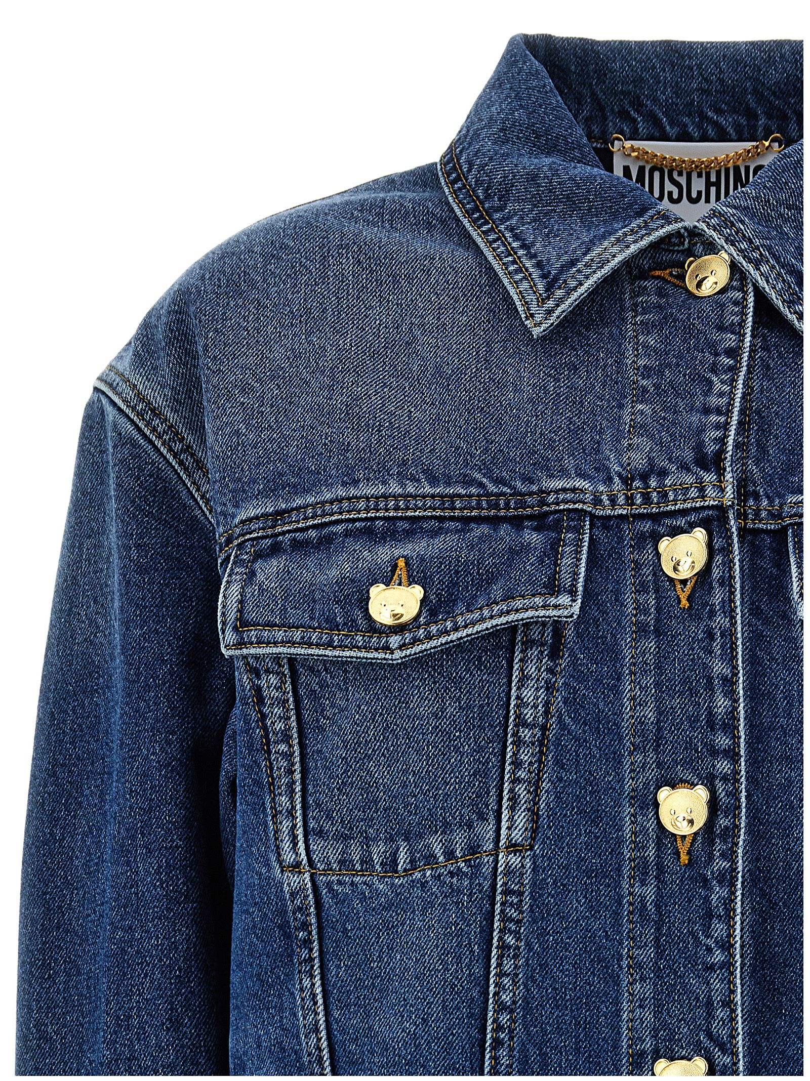 Shop Moschino Teddy Button Jacket In Blue