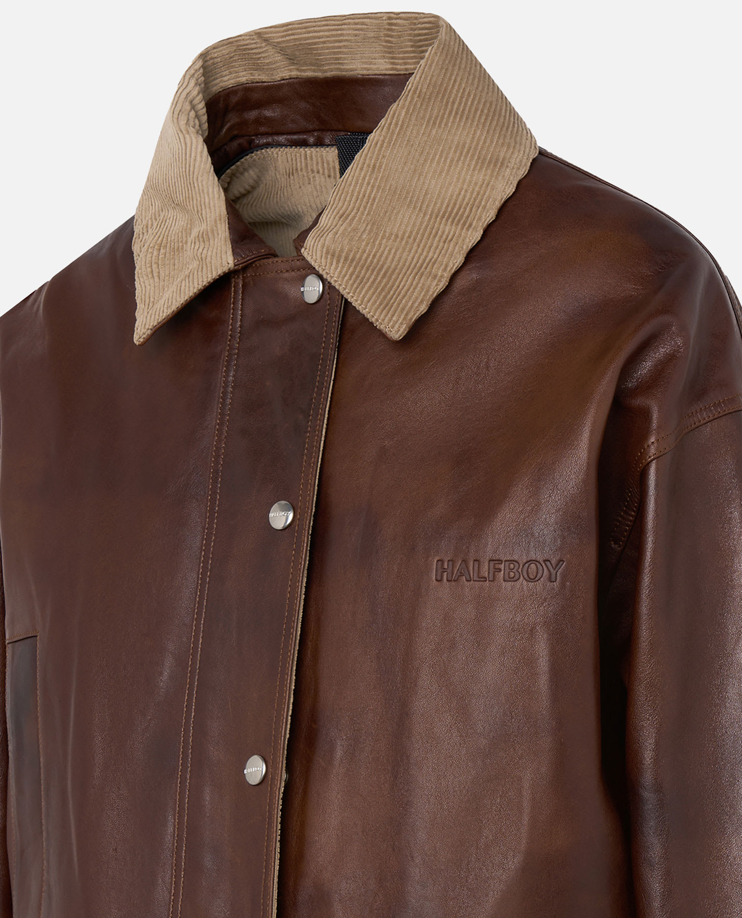 Halfboy Leather Jacket Featuring Shearling Collar In Brown