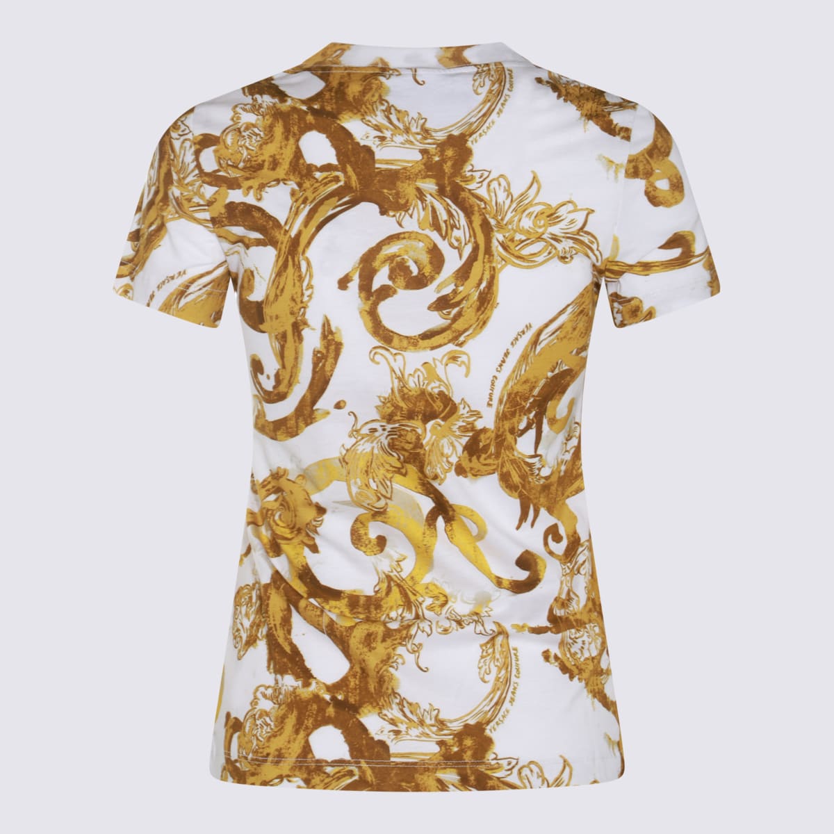 VERSACE JEANS COUTURE WHITE AND GOLD-TONE COTTON T-SHIRT