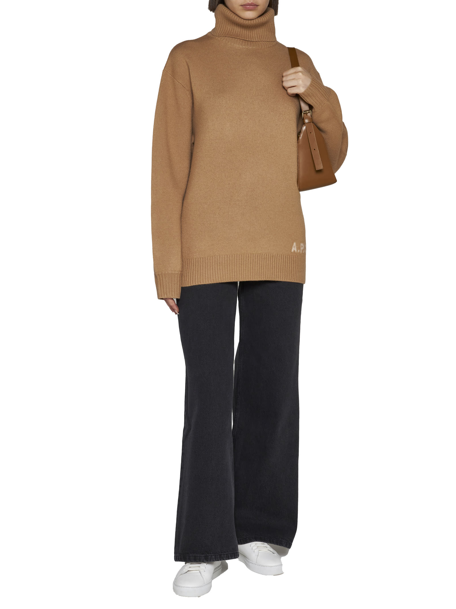 Apc Walter Virgin Wool Turtleneck Sweater In Camel