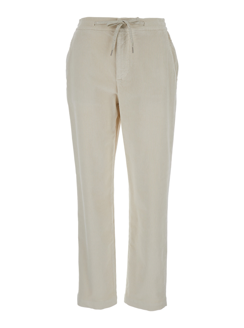 Beige Pants With Drawstring In Corduroy Woman