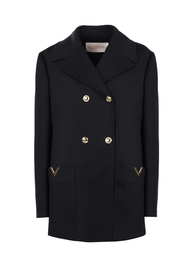 Valentino Peacoat Coat In Wool And Cashmere
