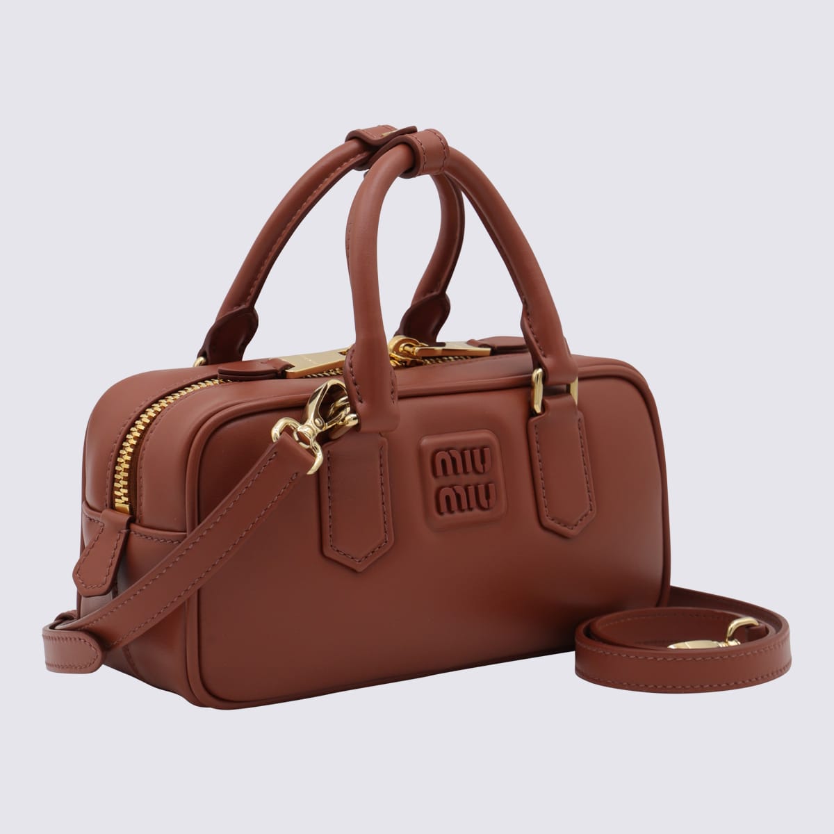 Miu Miu Brown Leather Arcadie Crossbody Bag In Brown