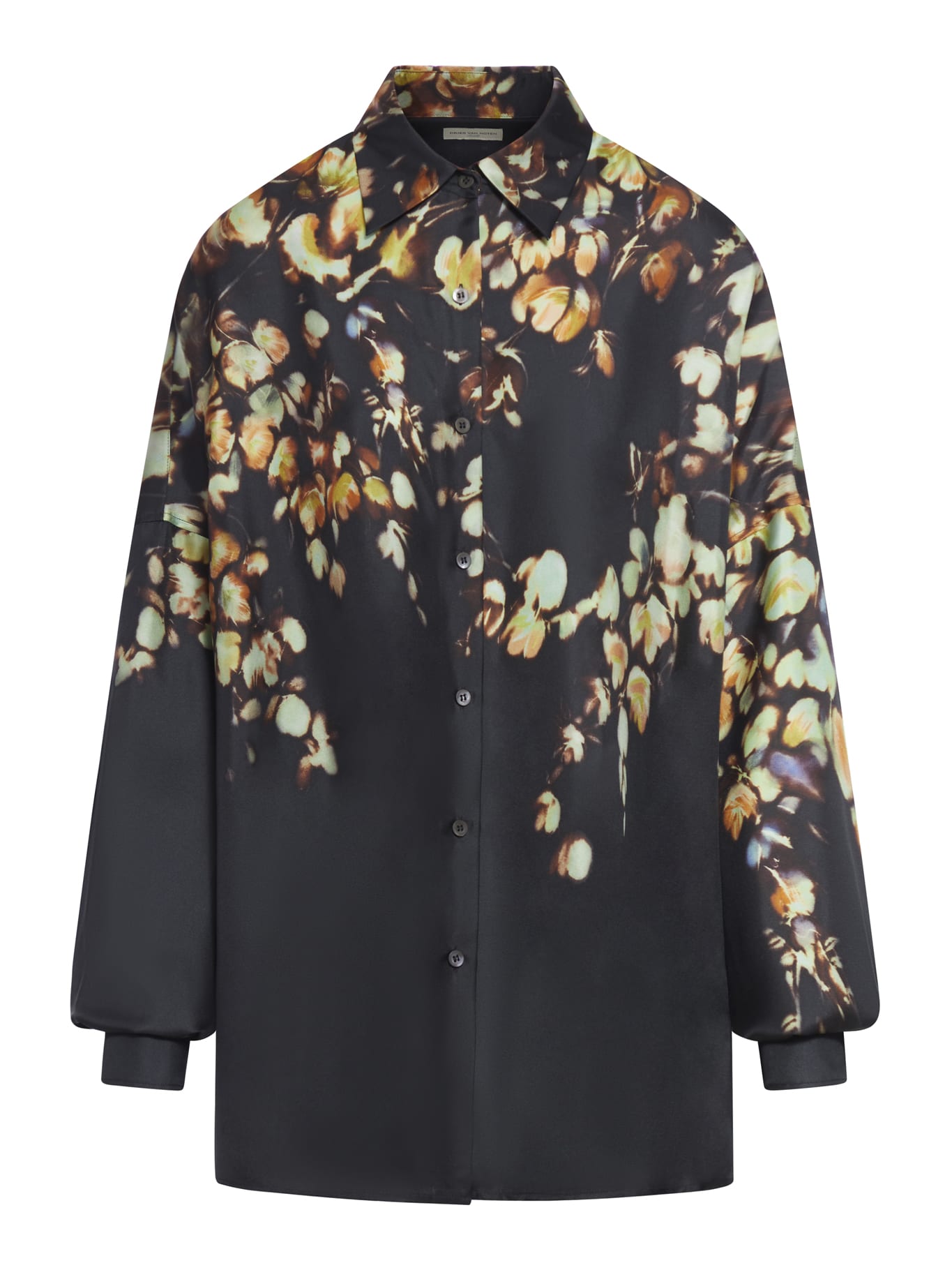 Dries Van Noten Casia Floral Silk Cocoon Shirt In Black,multicolor