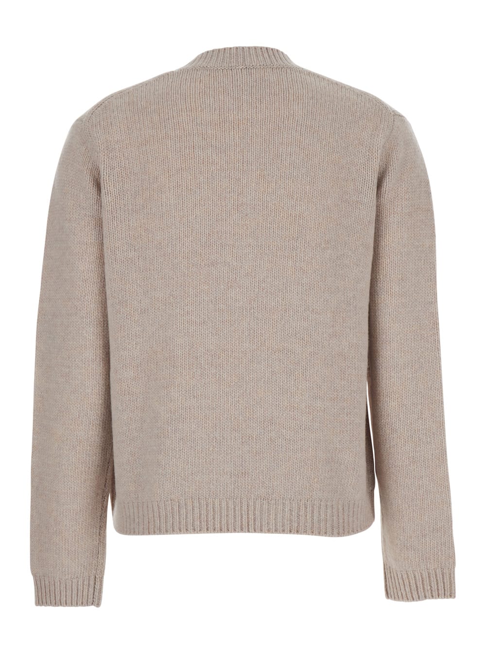 Maison Kitsuné Beige Crew Neck Sweater With Ribbed Design And Front Embroidery In Wool Woman In Sand