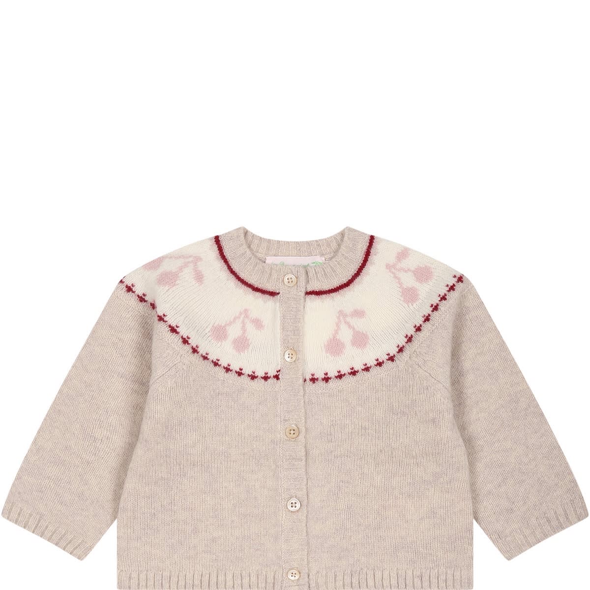 BONPOINT PINK CARDIGAN FOR BABY GIRL WITH CHERRIES