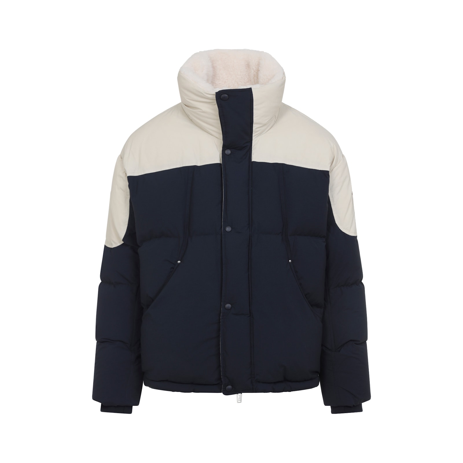 Moose Knuckles Color-block Puffer Jacket With High Collar In Blue