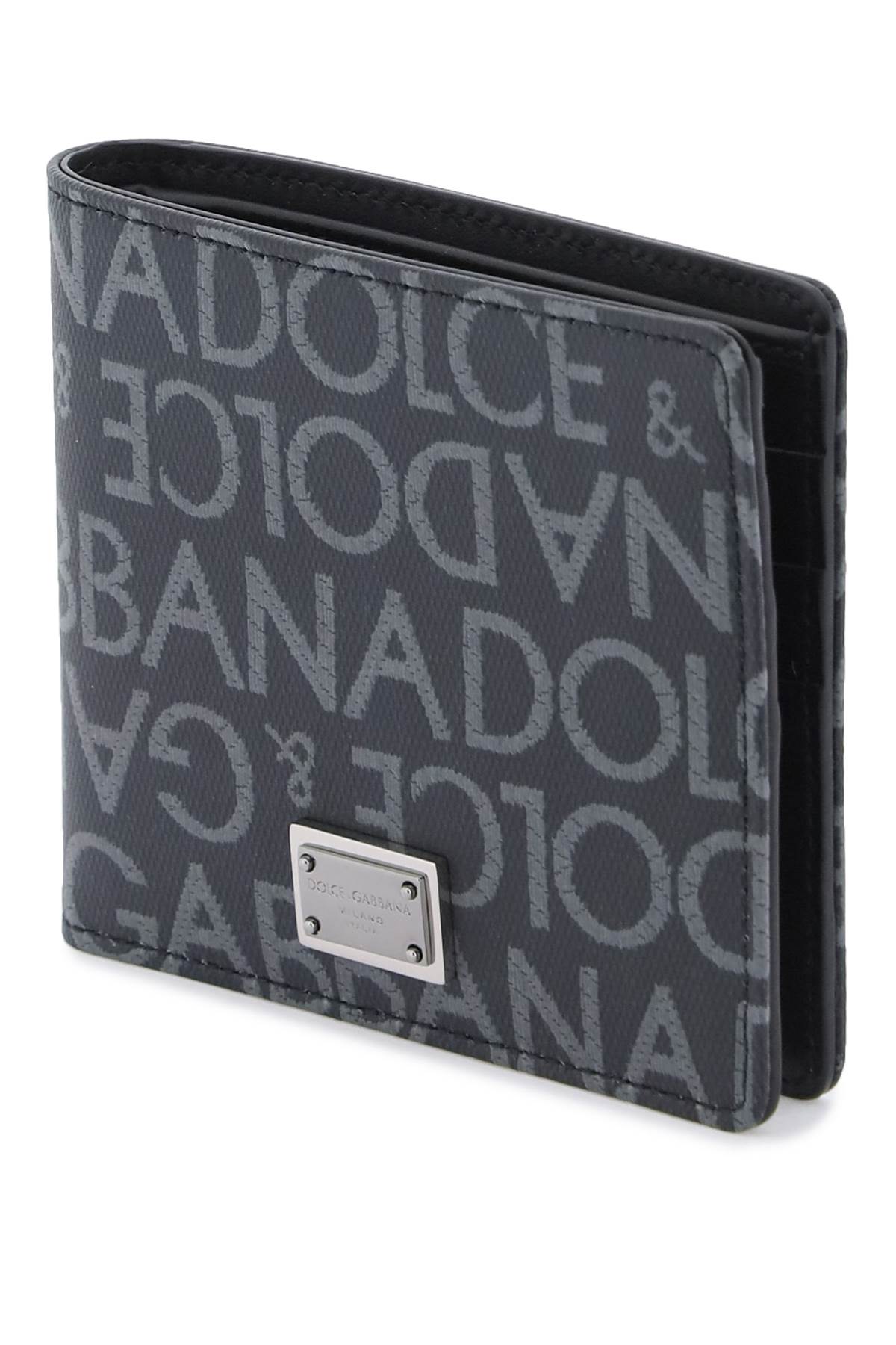 Shop Dolce & Gabbana Jacquard Logo Wallet In Nero/grigio (grey)