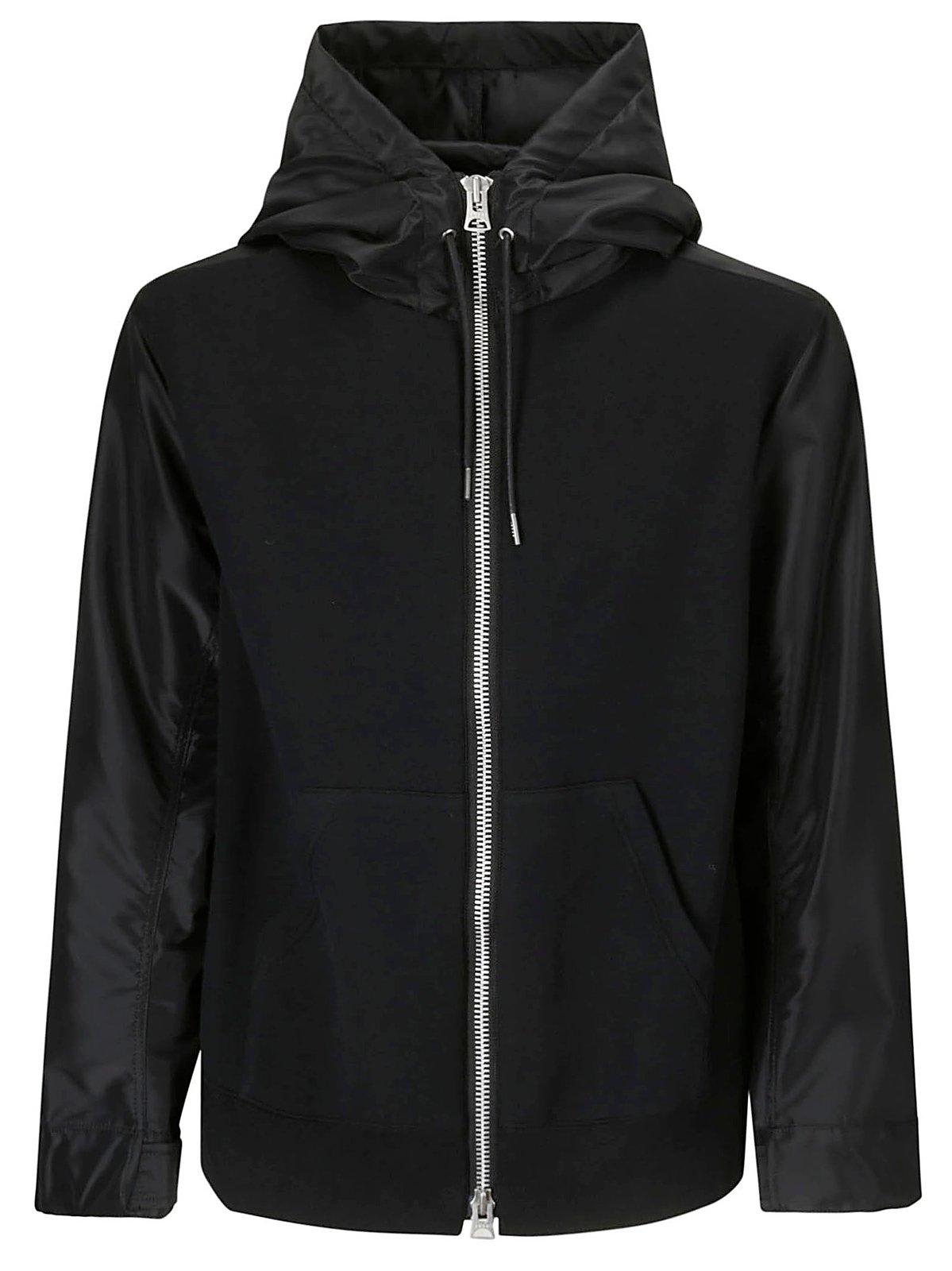 Shop Sacai Drop Shoulder Drawstring Twill Hoodie In Black