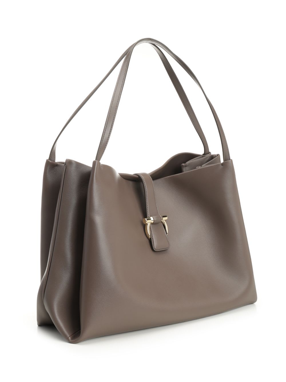 Ferragamo Xl Calf Leather Tote Bag In Gray