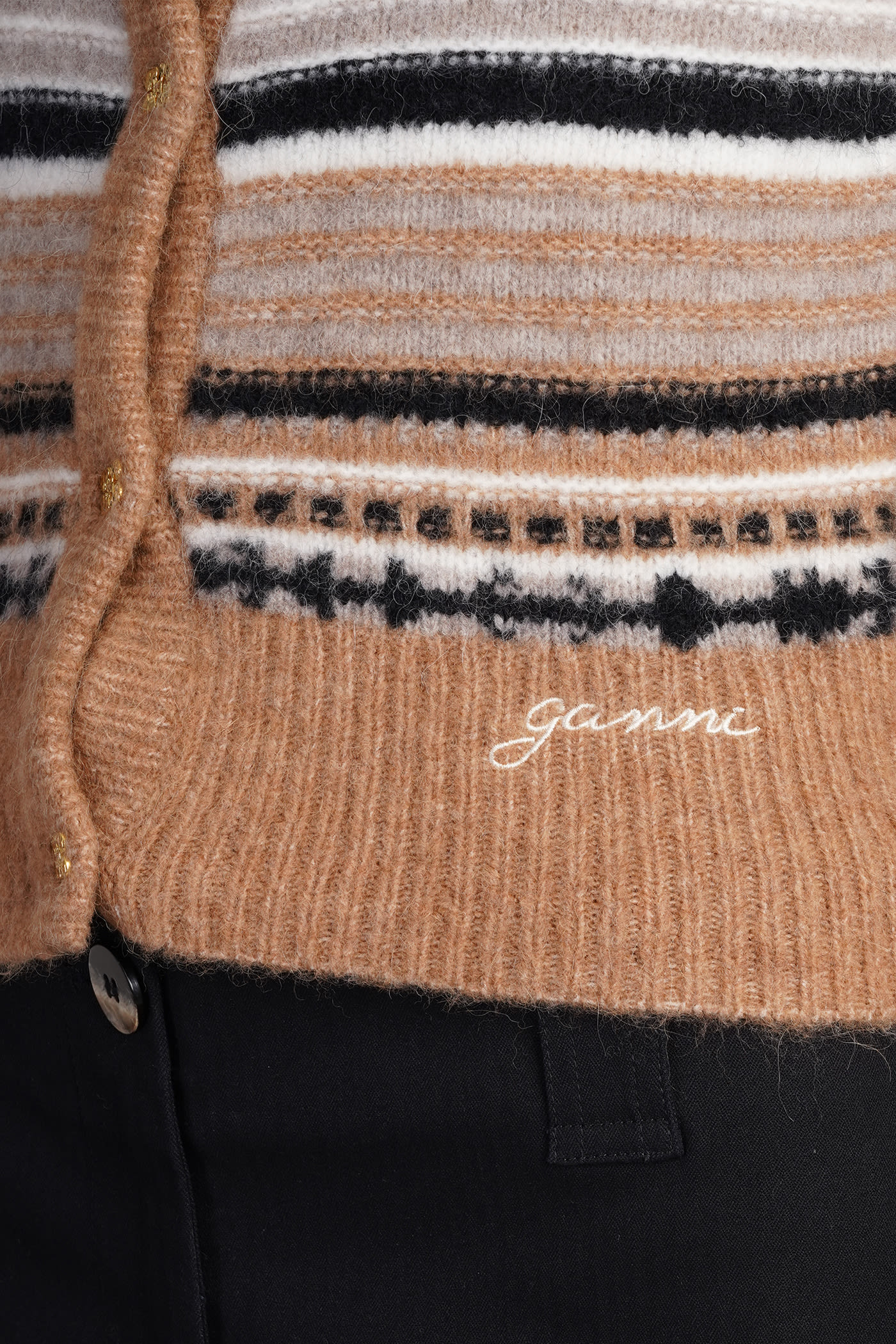 Shop Ganni Cardigan In Beige Wool