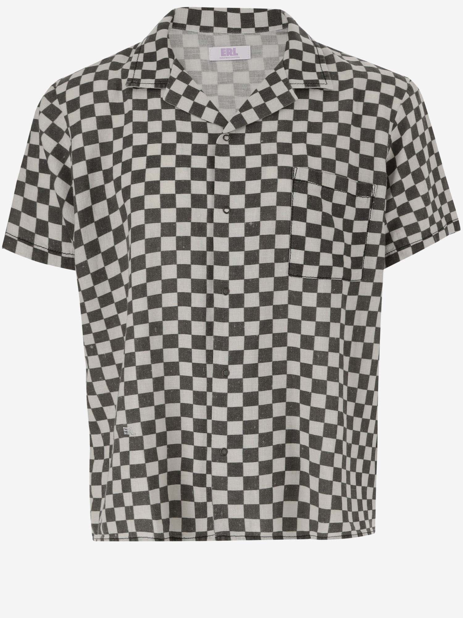 Shop Erl Cotton And Linen Shirt With Checkered Pattern In Red