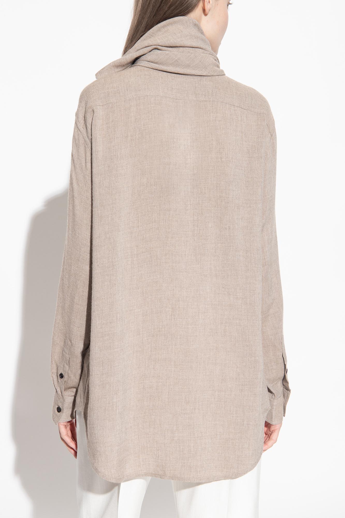 Shop Totême Shirt With Scarf Collar In Beige