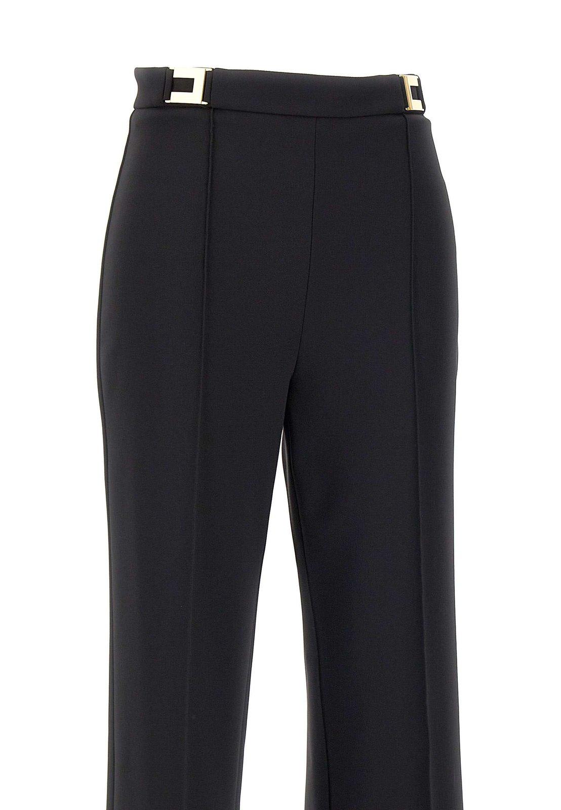 Shop Elisabetta Franchi Logo Plaque High-waist Trousers In Black