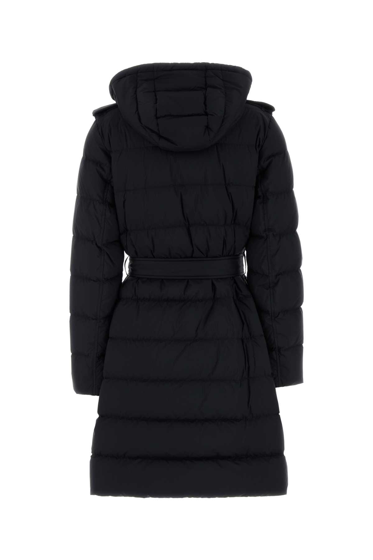 Burberry Double-breasted Kent Long Puffer Coat With Belt In Black