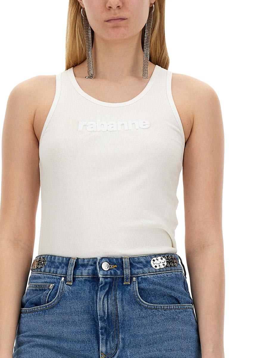 Shop Rabanne Logo Flocked Tank Top In White