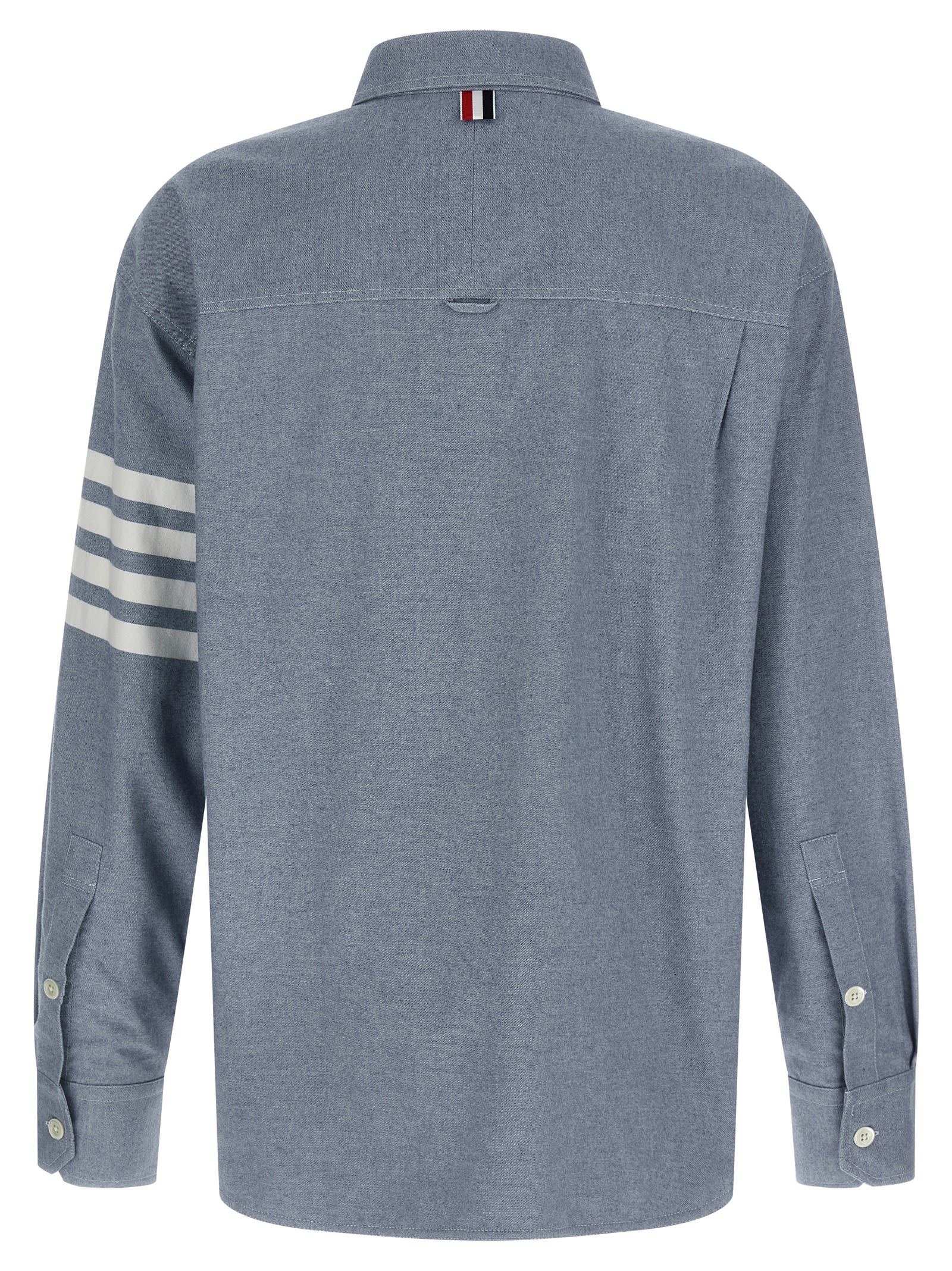Thom Browne 4 Bar Stripe Flannel Shirt In Blue