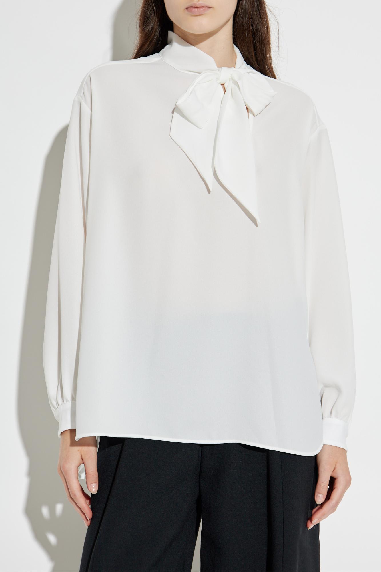 Emporio Armani Neck Tie Blouse High-low Hem In White