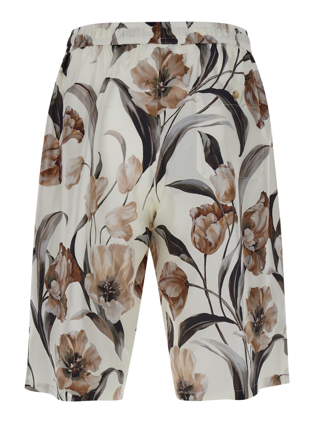 Shop Dolce & Gabbana Beige Bermuda Short With Flower Print In Silk Twill Man