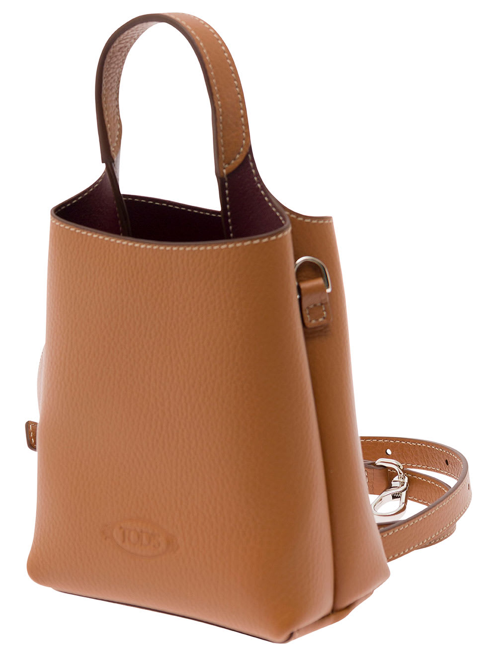 Shop Tod's Brown Tote Bag With T Timeless Pendant In Hammered Leather Woman