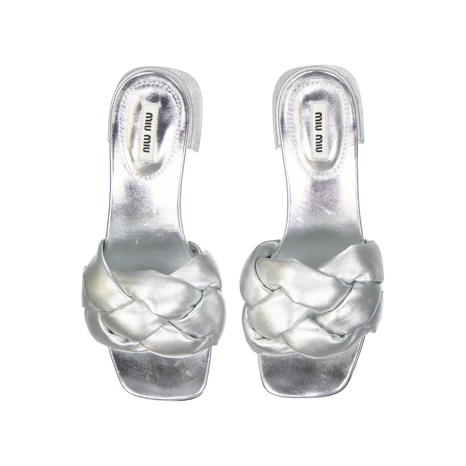 Shop Miu Miu Leather Sandals In Silver