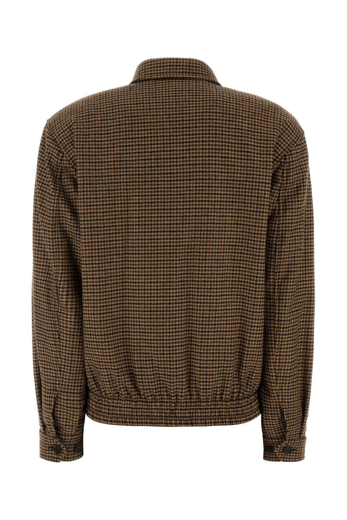 Saint Laurent Embroidered Wool Blend Jacket In Brown