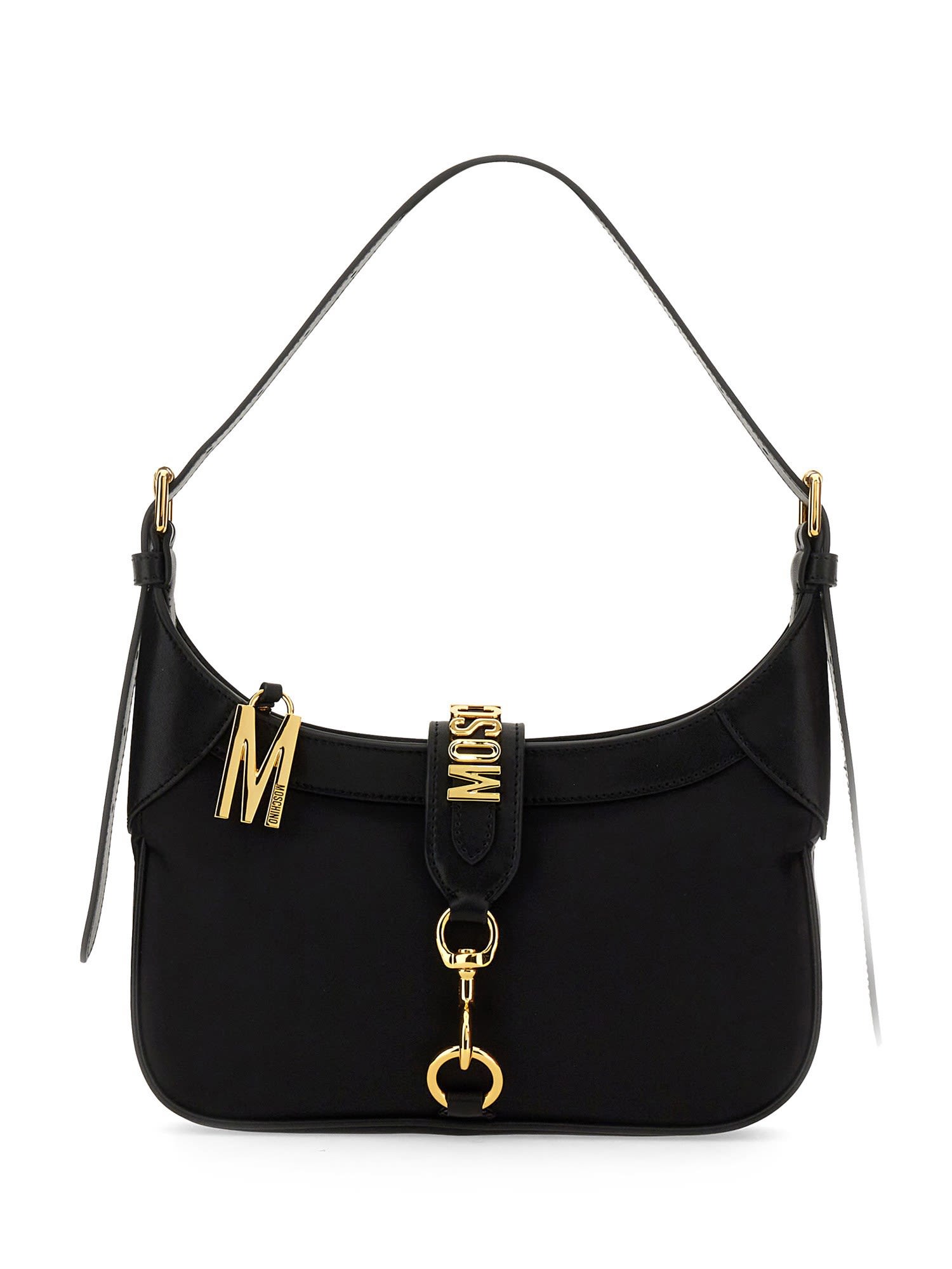 Shop Moschino Jacquard Logo Hand Bag In Black